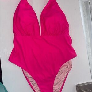Cupshe Pink One Piece Swimsuit Plunging Halter Neckline Women’s Large